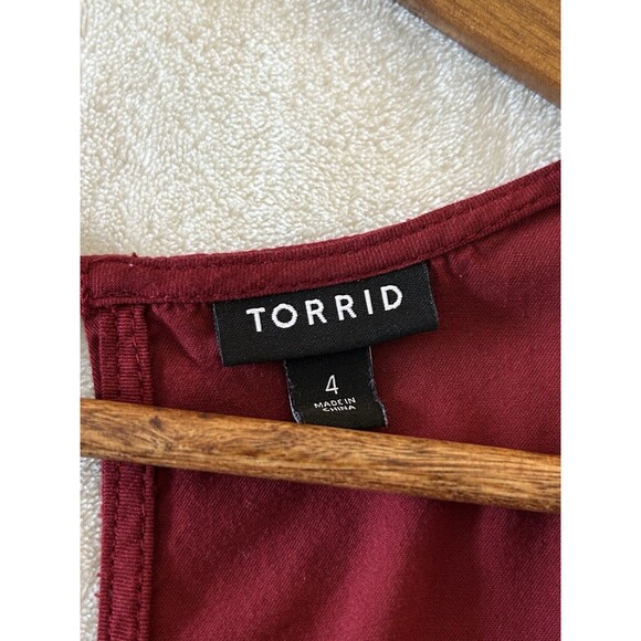 Torrid Womens Jumpsuit Size 4 Plus Burgundy Wide Leg Challis Flowy Elegant Wine - Picture 15 of 15